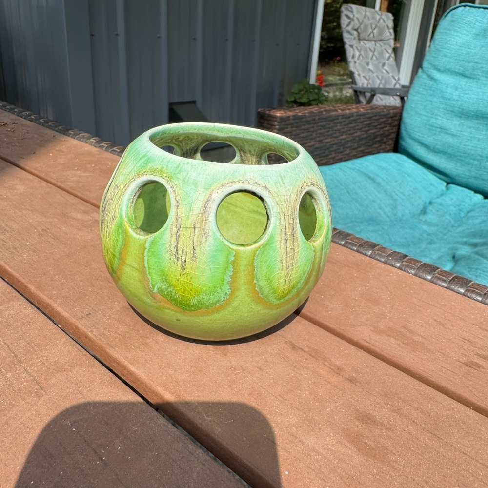 Brush McCoy Vintage Green Ceramic Flower Frog/Candle Holder